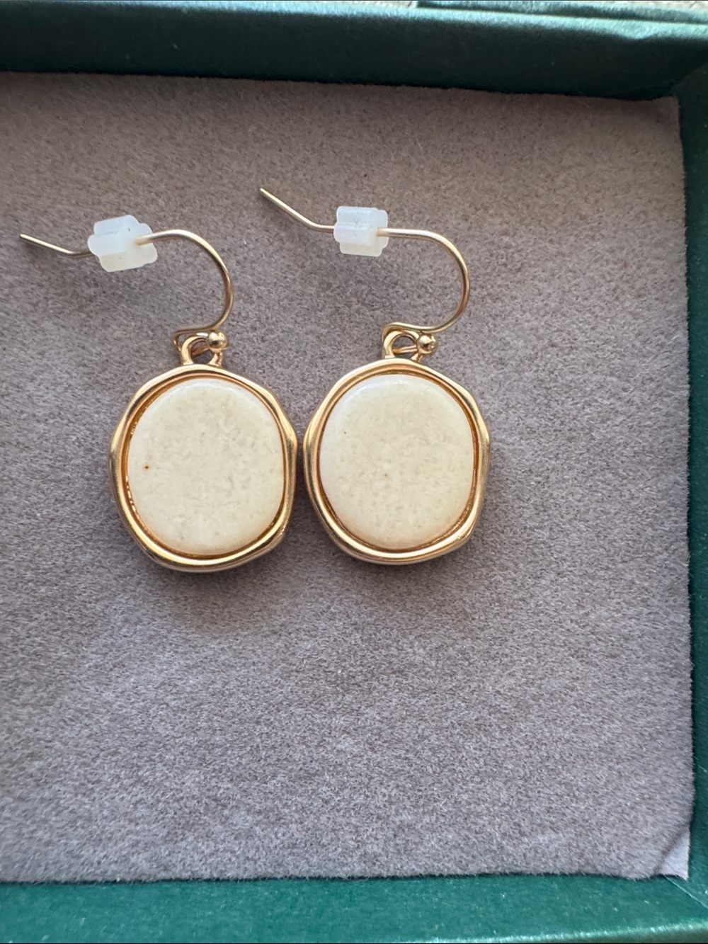 Gold Drop Earrings with Cream Stone Inset